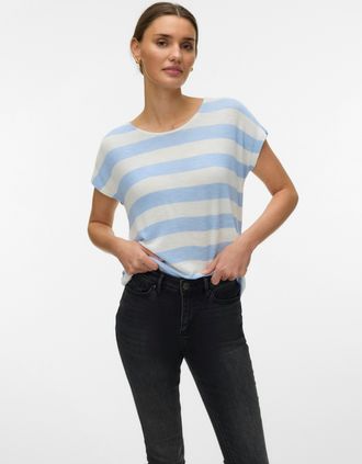 Vero Moda Kurzarmshirt VERO MODA VMWIDE STRIPE SL TOP GA JRS NOOS, Damen, Gr. XL, brunnera blau stripes:snow wei&szlig;, Jersey, Obermaterial: 96% Viskose, 4% Elastha