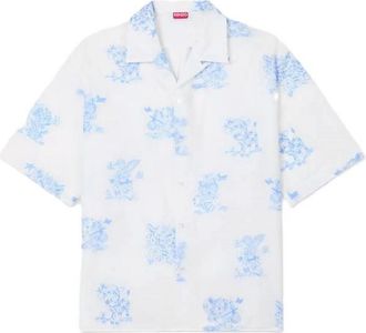 Kenzo Cartoon Hawaiian Shirt - Heren - Korte mouwen Overhemden - Wit - M - Katoen - Overhemden