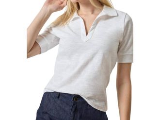 Lilla P Elbow Sleeve Collared Split Neck Shirt In White