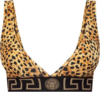 Versace leopard-print logo-band bra - Yellow