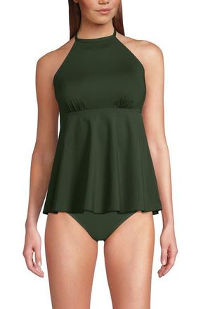 Lands End Flutter High Neck Halter Tankini Top in Rich Olive Green at Nordstrom, Size X-Small