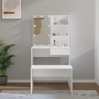 vidaXL Juego De Tocador Con Led Madera Contrachapada Blanco Vidaxl