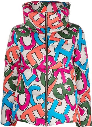 Herno logo-print puffer jacket - women - Polyester/Feather Down/Polyester - 38 - Neutrals