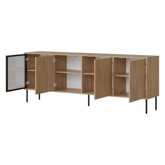 Dmora C&oacute;moda Encaje, Alacena 4 Estantes, Puerta Batiente, 4 Puertas, 200x40x75h Cm Marr&oacute;n