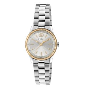 Gucci 29 mm roestvrijstalen kast- ros&eacute;goud vergulde lunet- zilveren wijzerplaat- roestvrijstalen armband- quartz uurwerk - Dames - Horloges - Grijs - ONE Si