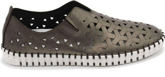 Eric Michael Womens Inez Leather Slip-On Flat Comfort Shoes In Pewter Metallic