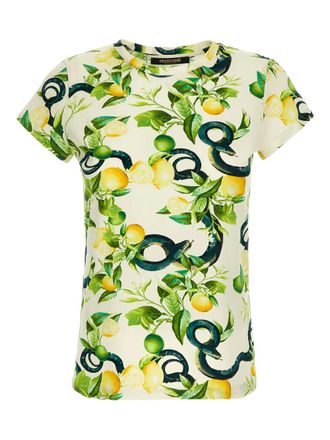 Roberto Cavalli lemon-print T-shirt - women - Elastane/Cotton - S - Neutrals