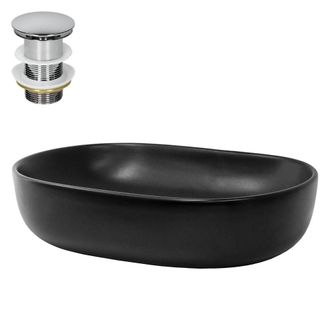ECD Germany Lavabo negro mate cer&aacute;mico 600x425x145 mm ovalado