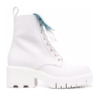 Chiara Ferragni White High-Top Lace-Up Chunky Sole Leather Ankle Boots
