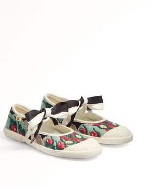 Valentino Garavani Sneaker Ballerina Bay By Bay In Tessuto Jacquard Con Ricamo Floreale Donna NERO/MULTICOLOR/AVORIO 35.5