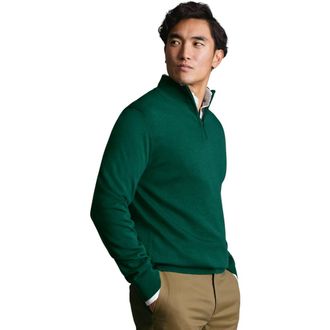 CHARLES TYRWHITT Merino Zip Neck Long Sleeve Sweater in Bright Green at Nordstrom, Size Medium