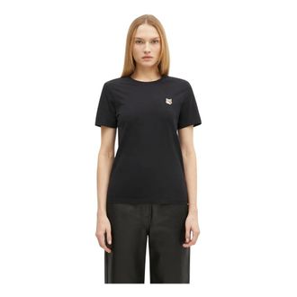 Maison Kitsun&eacute; Fox Head Patch Regular T-shirt - Dames - Tops - Zwart - Maat: XS Katoen