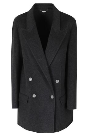 Hev&ograve; Anthracite Double-Breasted Overfit Wool Jacket