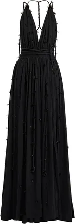 Caravana Bead Embellished Halterneck Cotton Maxi Dress - Black - One Size