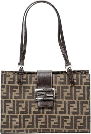 Fendi Brown Zucca Canvas Square Shoulder Tote (Authentic Pre-Loved)