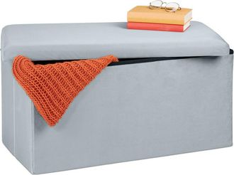 Relaxdays Relaxdays Storage Bench, Velvet Cover, 80 L Capacity, H x W x D: approx. 38 x 77 x 39 cm, Light Grey