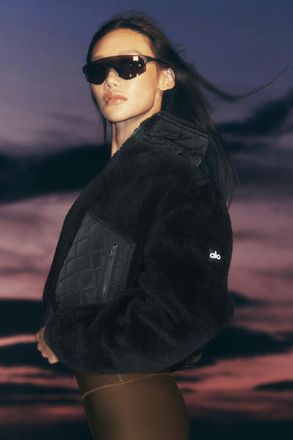 Alo | Sherpa Edge Bomber Jacket in Black, Size: Small