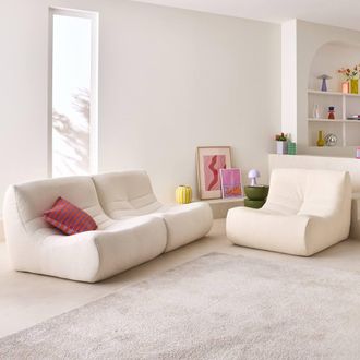 Sweeek Modular Scandinavian Armchair In Textured Boucle Fabric in White