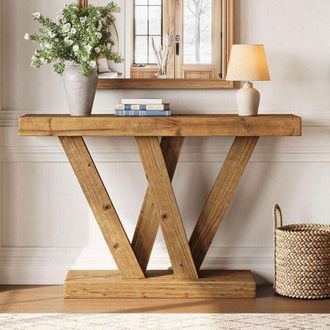 Tribesigns Solid Wood Console Table, 47.2-Inch Farmhouse Entryway Sofa Table with Double V-Shape Base for Living Room Hallway