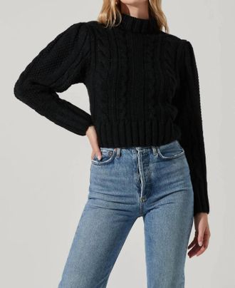 Astr Haisley Cable Knit Turtleneck Sweater In Black