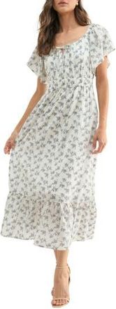 Wishlist Floral Flutter Sleeve Midi Dress in Off White/Slate at Nordstrom Rack, Size Medium