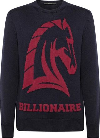 Billionaire Boys Club Pullover Round Neck LS Horses - Heren - Ronde hals truien - Blauw - 3XL - Wol - Truien & Vesten