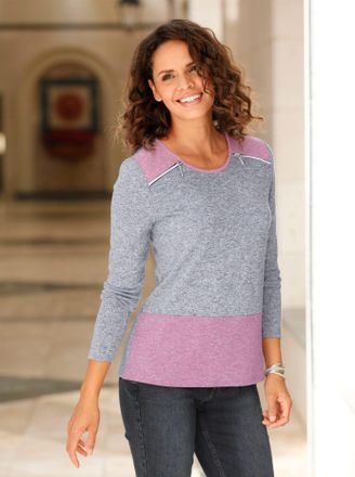 Casual Looks Rundhalsshirt CASUAL LOOKS Shirt, Damen, Gr. 48, rosa (grau, malve, gemustert), 95% Polyester, 5% Elasthan, gemustert, mehrfarbig, meliert, Rundhals, 