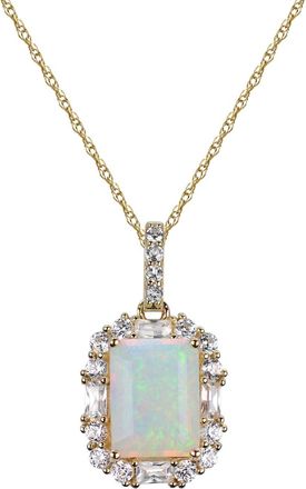 Diamond2Deal 10K Yellow Gold Opal with White Zircon Pendant Necklace 18