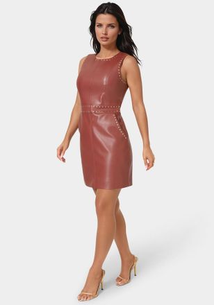 Bebe Faux Leather Stud Seam Dress