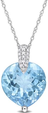 Mimi & Max 7ct TGW Sky-Blue Topaz and 1/10ct TDW Diamond Heart Pendant with Chain in 14k White Gold