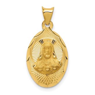 Diamond2Deal 14k Yellow Gold Diamond-cut Solid Sagrado Corazon de Jesus Oval Pendant