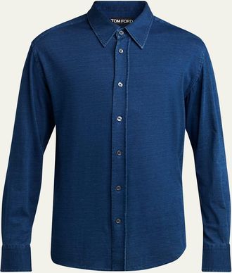 Tom Ford Mens Cotton Denim Point-Collar Button-Down Shirt