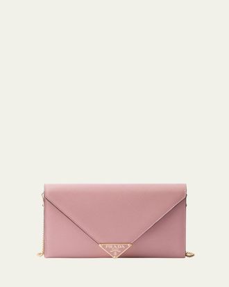 Prada Mini Envelope Flap Saffiano Leather Wallet on Chain