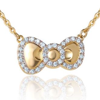 Hello Kitty White Sapphire Bow Necklace, 925 PLT 18 in Gold at Nordstrom