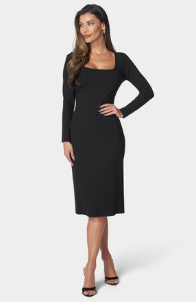 Bebe WomenS Long Sleeve Square Neck Rib Midi Dress