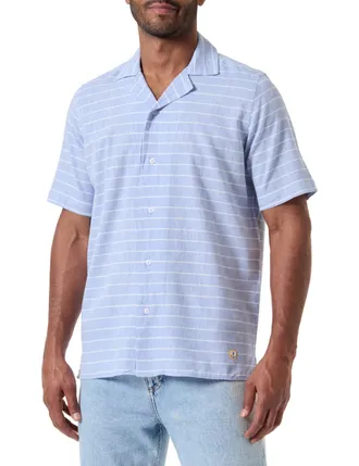 Armor Lux Armor Lux Mens Comfort Short Sleeve Shark Collar Shirt Dress, Striped Navy Deep, XL