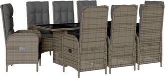 vidaXL Set Comedor Jard&iacute;n 9 Pzas Y Cojines Rat&aacute;n Sint&eacute;tico Gris Vidaxl