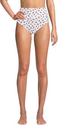 Lands End Chlorine Resistant Pinchless High Waisted Bikini Bottoms in Cherry Jam Cherries/white at Nordstrom, Size 12
