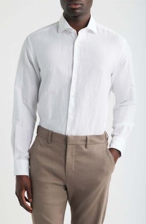 Eterna Modern Fit Cotton & Linen Dress Shirt in White at Nordstrom, Size 15.5 - L