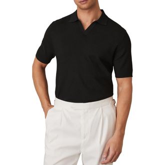 Reiss Tyne Textured Johnny Collar Polo Sweater in Black at Nordstrom Rack, Size X-Small
