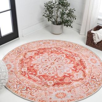 Jonathan Y Designs Asa Ornate Medallion Machine-Washable Round Area Rug in Orange/cream - Round at Nordstrom, Size 6Ft 0In X 6Ft 0In