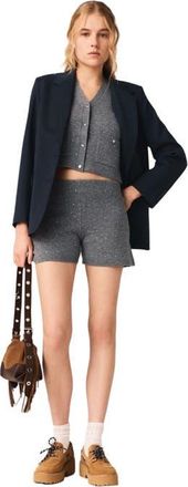 Maje Knit shorts with rhinestones in Grey at Nordstrom, Size 34 Eu