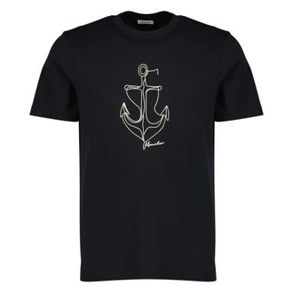 Moncler T-Shirts, male, Black, Size: M Embroidered Cotton T-shirt