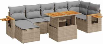vidaXL 8 Piece Garden Sofa Set with Cushions Beige Poly Rattan Acacia Vidaxl