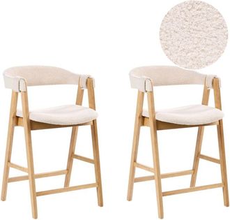 Beliani Bar Chairs Light Brown and Beige Polyester Boucle Fabric Rubberwood Legs Retro Traditional Style DAY