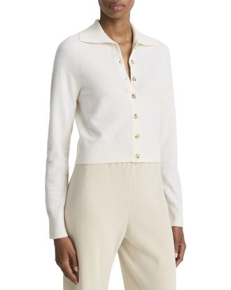 Vince Button Up Wool & Cashmere-Blend Polo Cardigan