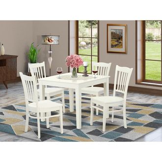 East West Furniture 5 PC Kitchen Table and 4 Wood Dining Chairs in Linen White