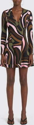 Pucci Marmo Print Viscose Flared Mini Dress with V-Neck