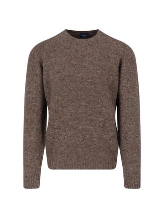 Drumohr Brown Ribbed Crewneck Wool-Cashmere Sweater