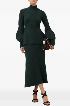 Zimmermann Hypnotic Rib Midi Skirt In Dark Green